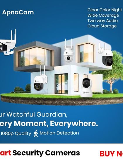 Your watchful guardian, everywhere. This image showcases a complete home security setup with our various smart cameras, offering clear color night vision and wide coverage.