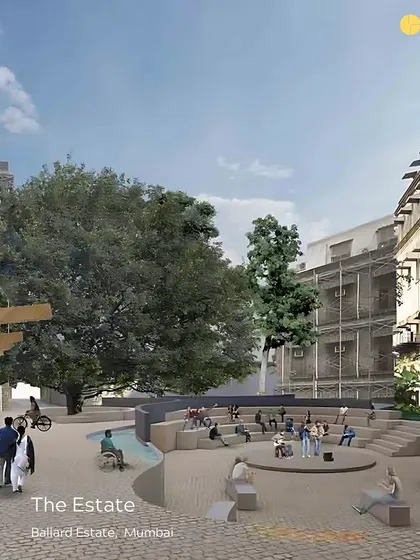 A summary image of 'The Estate' project, showcasing our vision for a revitalized public realm in Ballard Estate, Mumbai.