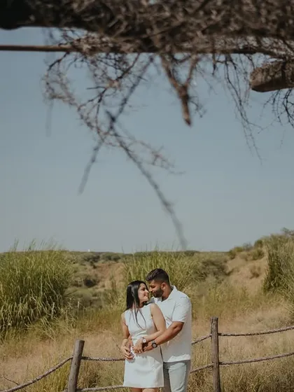 A sweet, candid moment from Tushar and Bhakti's pre-wedding shoot. The natural embrace and genuine smiles are what we strive to capture, telling a story of comfort and happiness.