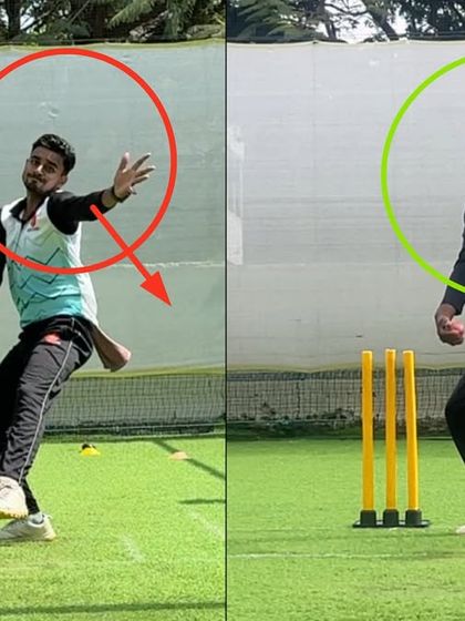 A misaligned action leads to inconsistency. For this leg spinner, we focused on the non-bowling arm and front shoulder alignment to ensure his entire body moves towards the target, resulting in better control.