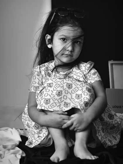 The same portrait in black and white, which adds a timeless and dramatic feel. We often provide both color and monochrome versions of our favorite shots.