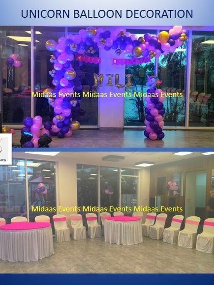 Here you can see how the unicorn balloon arch fits into the larger party space. I also coordinated the table linens to match the decor, ensuring a polished and cohesive look for the entire event.