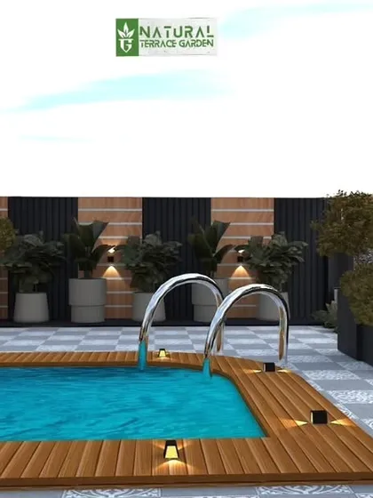 A proposed design for a rooftop swimming pool with a wooden deck in Gurgaon.