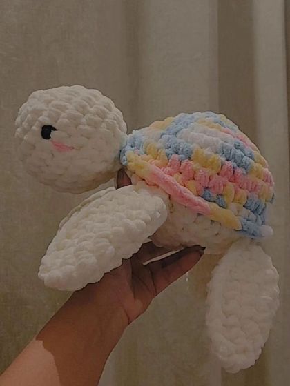 This pastel rainbow turtle shows how a little bit of blush on the cheeks can add so much personality. I can add small details like this to make your plushie feel even more special and unique.