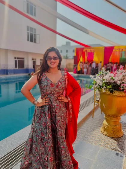 Enjoying the poolside view at a beautiful daytime wedding function. Ready to bring the fun to this gorgeous setting.