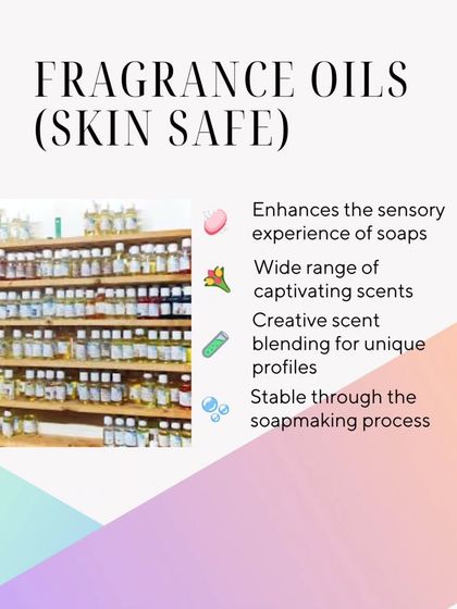I use and supply a wide range of skin-safe fragrance oils. They are essential for enhancing the sensory experience of soap and are tested to remain stable through the soap-making process.