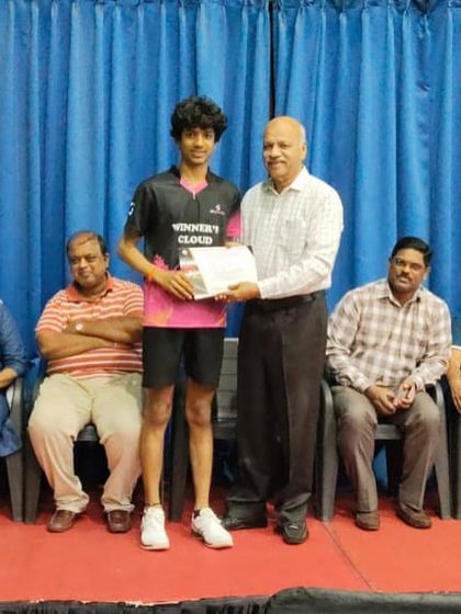 Abhinav Murthy being awarded for winning the Under 19 Boys Singles title at the Karnataka State Ranking in Mysore.