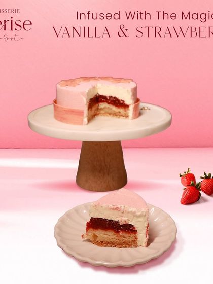 Infused with the magic of vanilla and strawberry, this entremet is a sweet romance in every bite.