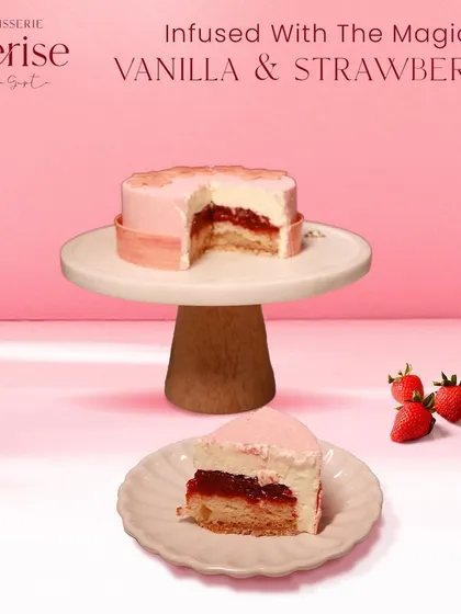 Infused with the magic of vanilla and strawberry, this entremet is a sweet romance in every bite.