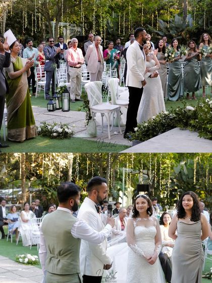 Images from beautiful Christian weddings at my venue. The stone aisle serves as a natural walkway, and the open lawn allows for classic seating arrangements, creating a picturesque chapel-in-nature feel.
