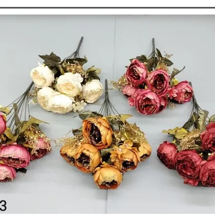 Artificial peony bunches in a range of rich colors including cream, deep pink, and burnt orange, perfect for elegant arrangements.