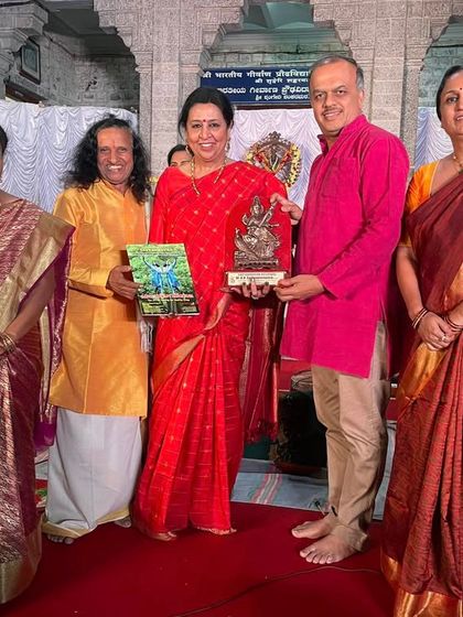 Being felicitated by the Dr. Aswathnarayana foundation in Malleswaram for the completion of 50 years of my institution, Tarangini Arts Foundation. A proud moment!