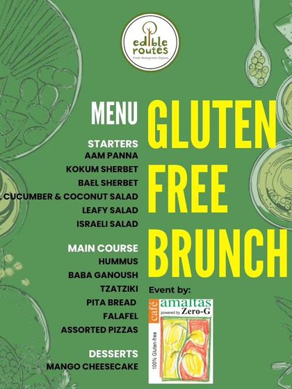 I collaborate with local chefs to host special events like this Gluten-Free Brunch. The menu features Mediterranean-inspired dishes like hummus, falafel, and pita bread, all made without gluten.