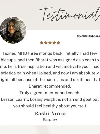 Rashi's feedback that losing weight is not the end goal, but feeling healthy is, perfectly captures my philosophy. I'm happy I could help with her sciatica pain too.