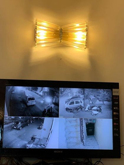 A full view of the night-time monitoring setup in a home.