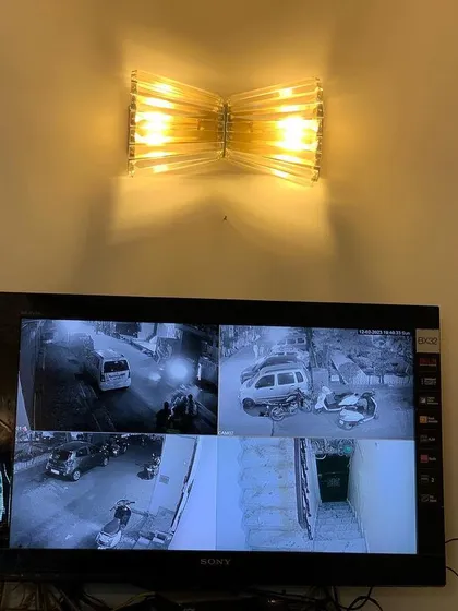 A full view of the night-time monitoring setup in a home.