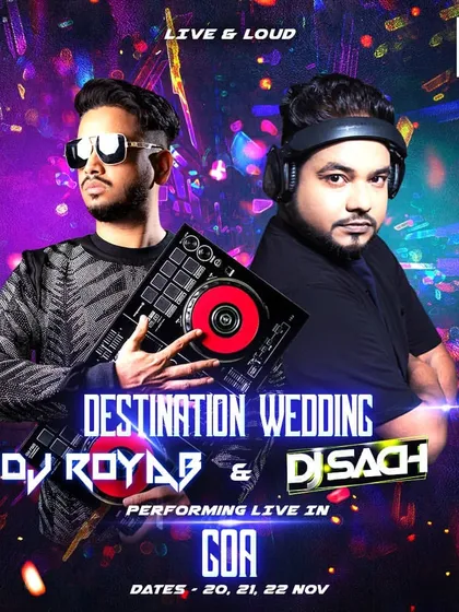 Taking the party on the road is what I do. This poster was for a multi-day destination wedding in Goa, where I performed alongside my colleague DJ Royab. I am available for events all over India and beyond.