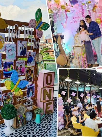 We love hosting celebrations. This collage captures the energy of a first birthday party we organized, from the butterfly theme decorations on our terrace to the happy family moments around the cake.