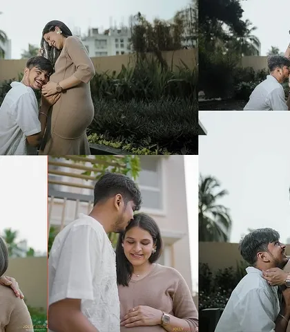 In this pause between now and forever, we’re growing something beautiful. A collage of loving moments from an outdoor maternity session.