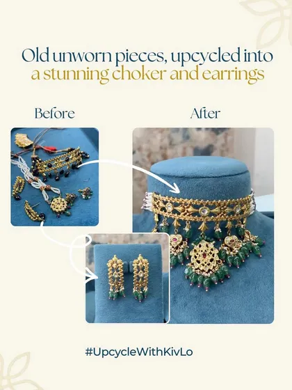 Old, unworn, and even broken bits of jewelry were brought together to create this regal choker and earrings. This proves that with a little imagination, forgotten pieces can be reimagined into something you'll love to wear again.