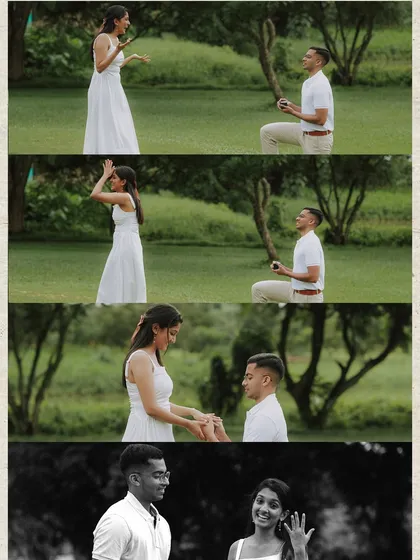 The surprise and joy of a proposal captured in a four-part story. Set in a beautiful green park, this series documents the moment she said yes, from the initial shock to the happy reveal of the ring.