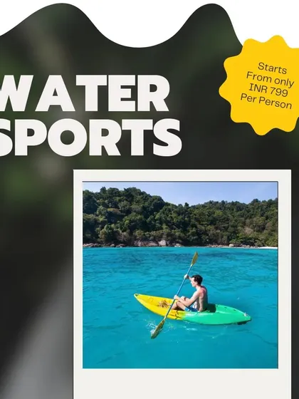 Water activities are a key attraction for our day outing packages. This graphic shows that for a great price, students get access to fun water sports, including our popular swimming pool and rain dance.