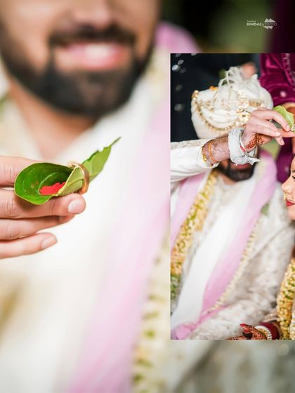 A close-up of a ritual involving a betel leaf, showcasing the unique and beautiful traditions that vary across different Indian cultures.