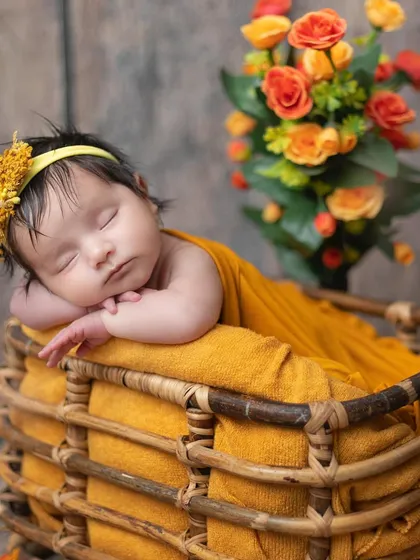 The warmth of the yellow wrap contrasts beautifully with the rustic wooden background.