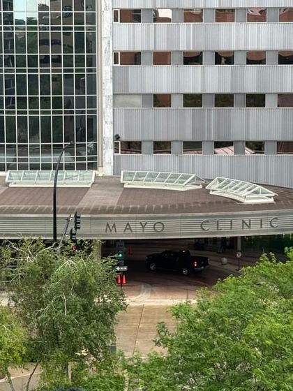 A view of the Mayo Clinic entrance. This institution is a constant invitation for all physicians to pursue innovation and excellence in their service to mankind.