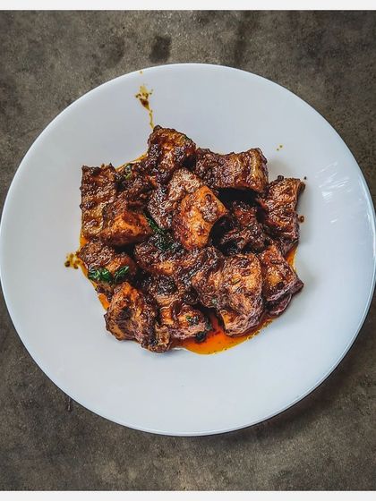 My Chettinad Pork Belly Fry is an adaptation of the classic Uppu Kari. Pork belly chunks are stir-fried in exotic Chettinad spices until they are juicy and perfectly cooked.