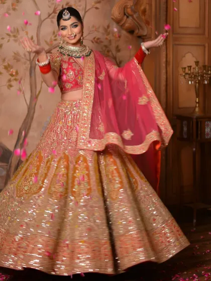 A happy, twirling shot that shows the joy of the moment. The makeup is designed to be flawless and long-lasting, even through all the dancing and celebrations.