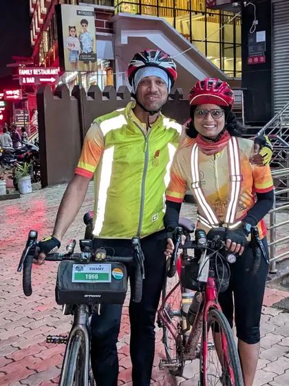 Our power couple, Swamy and Sushma, at a checkpoint during the Kittur Express 1000K. They are an inspiration, consistently taking on and conquering our toughest challenges together.