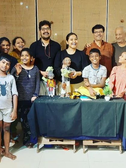 A happy group photo with the audience and our team after a workshop and show at Tasmai Art Gallery. It was a wonderful day of art and stories.