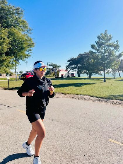 Logging some light miles in a Chicago park. Staying loose and enjoying the new scenery is a key part of my pre-marathon routine.