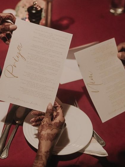 Personalized menus for the bridesmaid and groomsmen dinner added a thoughtful touch to the first event of the wedding weekend.