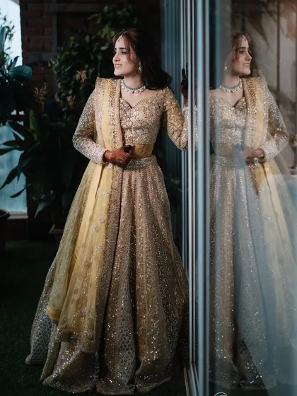 My most beautiful engagement bride, Fatima. This shot by the window captures the soft, dreamy quality of her look and the intricate details of her outfit.