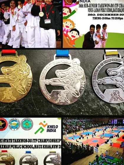 A collage celebrating our students' participation and success at the Delhi State and Sub-Junior National ITF Championships. It shows the journey from training to winning.