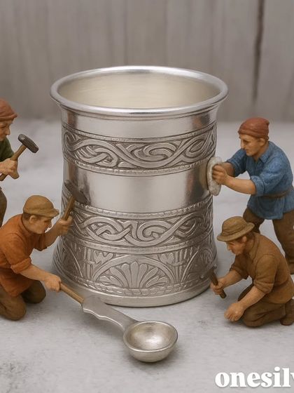 Another view of the handcrafted German silver panchapatra, emphasizing the traditional artistry.