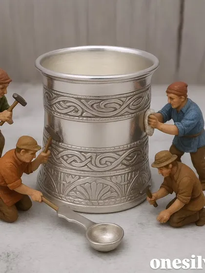Another look at our German silver panchapatra, emphasizing the fine quality and traditional design that we are proud of.