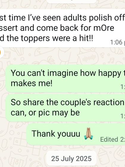 "First time I've seen adults polish off a dessert and come back for mOre." The best compliment for our anniversary cake!