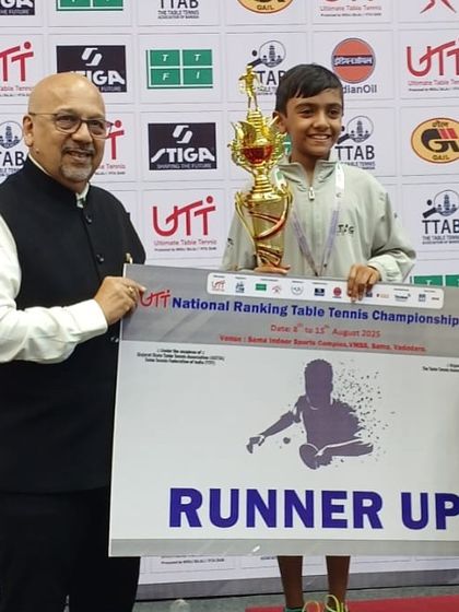 Arnav being awarded the runner-up trophy at the National Ranking Championships in Baroda.