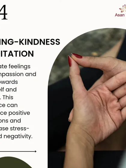The fourth technique is Loving-Kindness Meditation. This practice involves cultivating feelings of compassion for yourself and others, which enhances positive emotions and decreases stress related negativity.