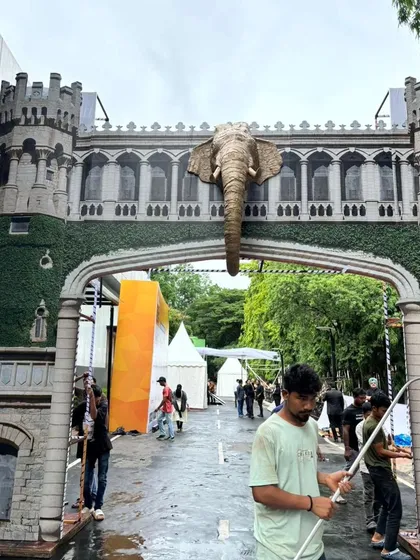 We built this massive elephant head entirely from cardboard and corrugated sheets. It made a huge statement at a public event, showing how we can transform simple, recycled materials into large-scale, impactful installations.