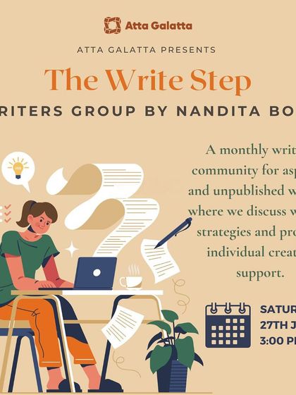 Poster for 'The Write Step', a monthly support group for aspiring writers.