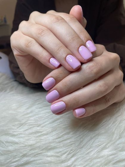 Another view of the perfect pastel lavender manicure.