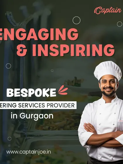 As a bespoke catering service provider in Gurgaon, we create engaging and inspiring culinary experiences. This graphic features one of our confident chefs, representing our professional team.