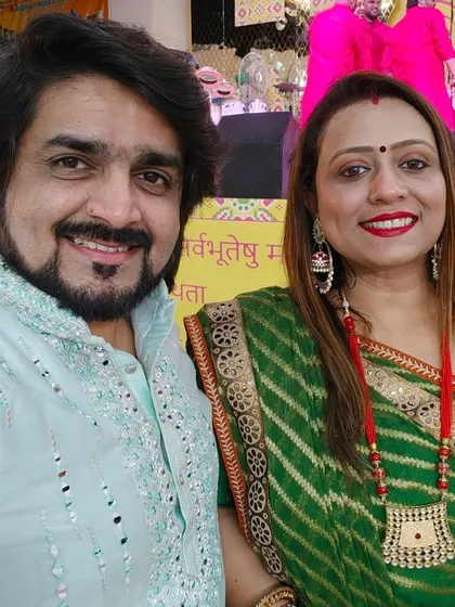 A happy selfie with a fellow performer during Navratri 2024 in Muscat. The camaraderie between artists is what makes the show great.