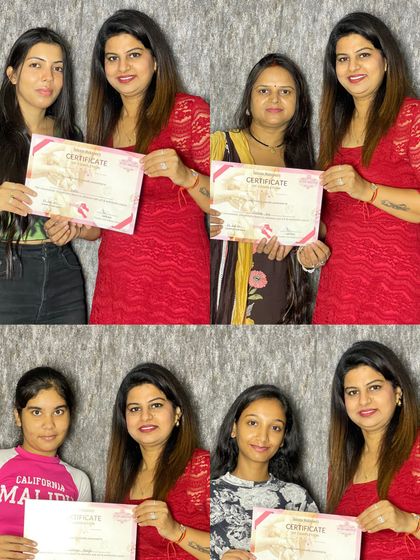 A collage of happy graduates from our nail extension course. We are so excited to see them start their careers as professional nail artists.