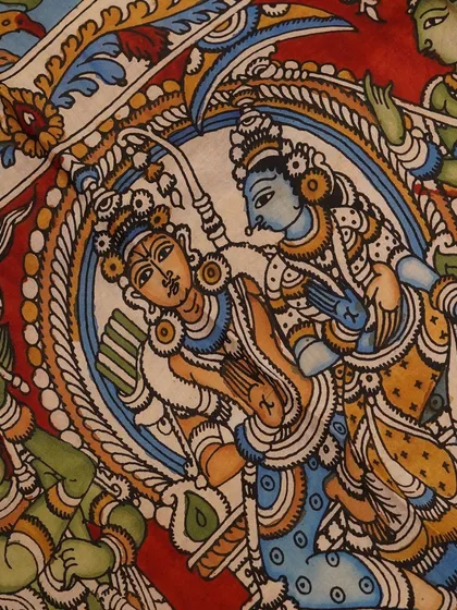 This is a glimpse into my Kalamkari Edition, featuring a wide array of hand-painted dupattas and fabrics from the Indralokam series. Each piece is a unique story, available for you to customize into your dream outfit.