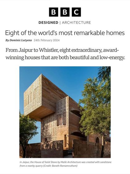 I am honored to have the House of Solid Stone featured by the BBC as one of the world's most remarkable homes. The article recognizes its beauty and its low-energy design, which was achieved by using sandstone from a nearby quarry.